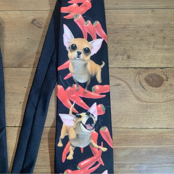 Vintage Ralph Marlin Mens Black Aye Chihuahua Peppers Daron Fayas Neck Tie Dog - Picture 7 of 7